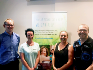 Lives Lived Well CEO Mitchell Giles, NQ Clinical Services Manager Rachael Ham, Tammy Cantwell and NQPHN CEO Robin Moore